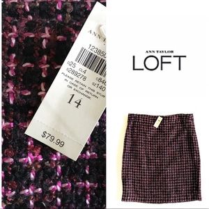 NWOT Ann Taylor Boucle Black & Pink Skirt , Back Zip Sz 14